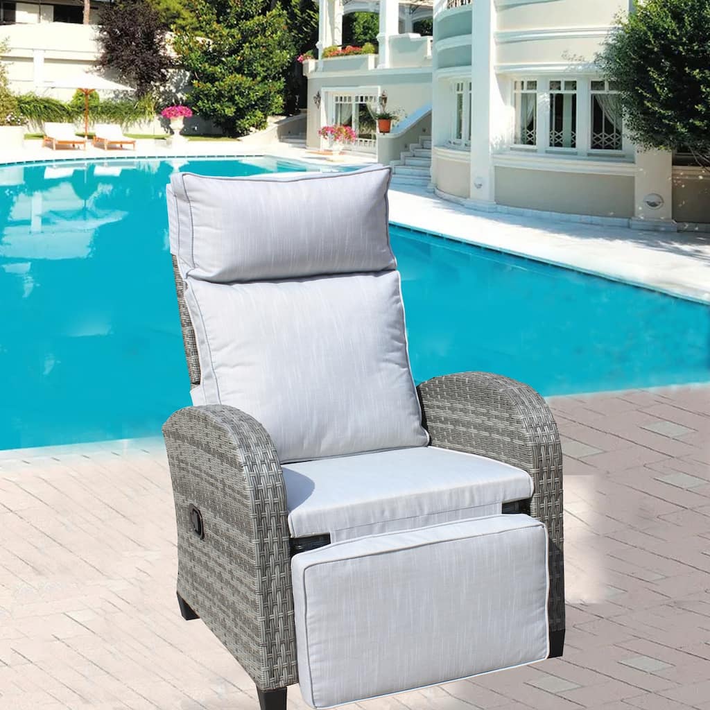 Outdoor Wicker Recliner Chair with Adjustable Backrest and Armrests