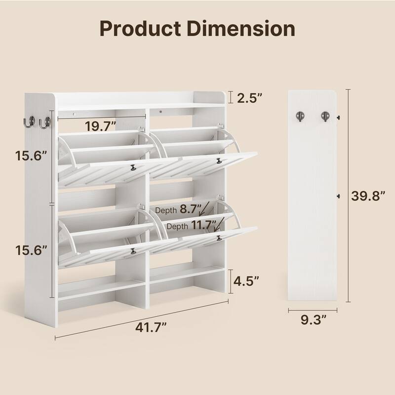 Shoe Cabinet with Flip Drawers, Slim Shoe Storage Cabinet for Entryway, Freestanding Narrow Rack with Open Storage