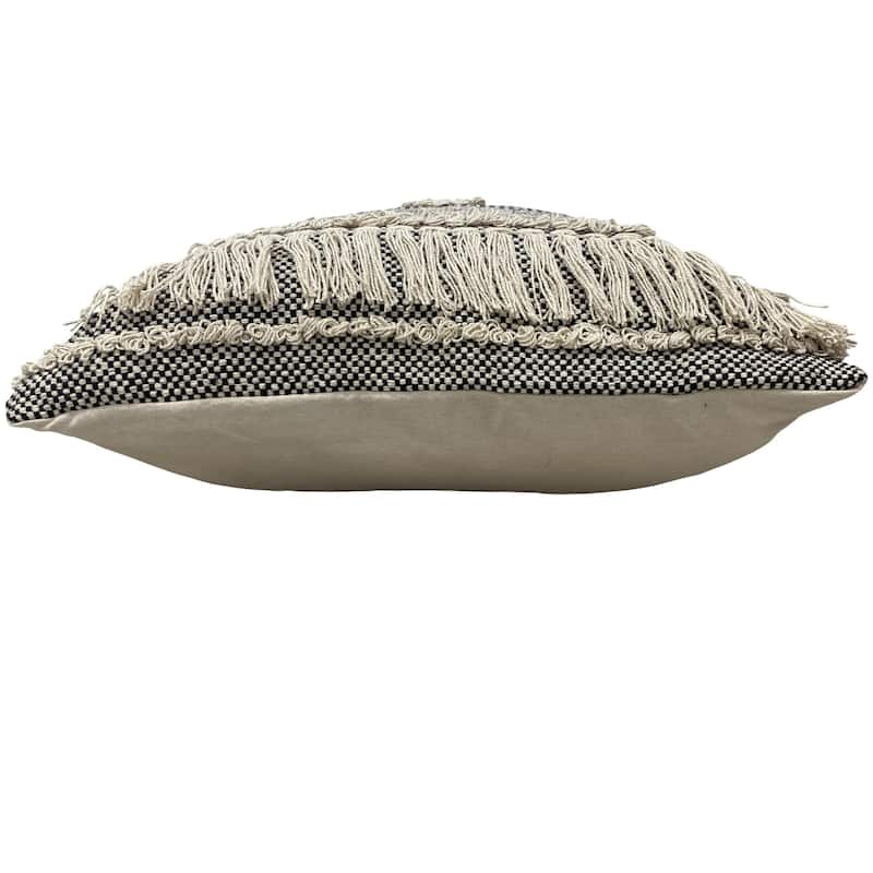 Handwoven Over-Tufted Diamond Square Throw Pillow - 20" - Cream and Black