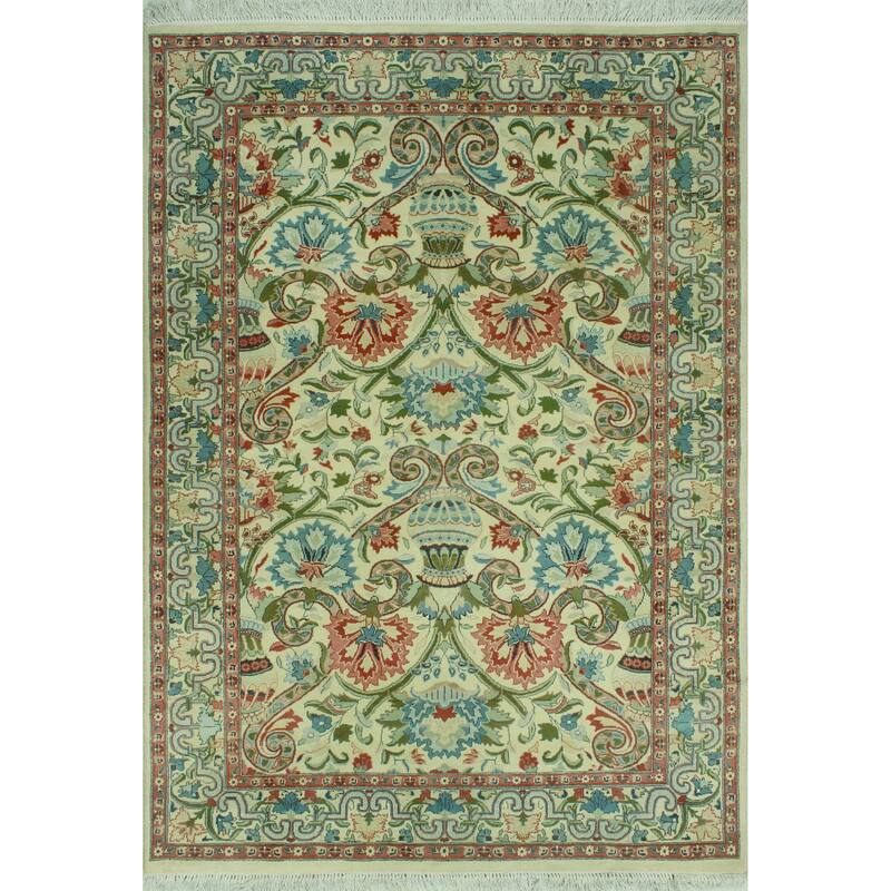 Pak-Persian Bashir Ivory/Rose Rug - 4'1" x 6'2"