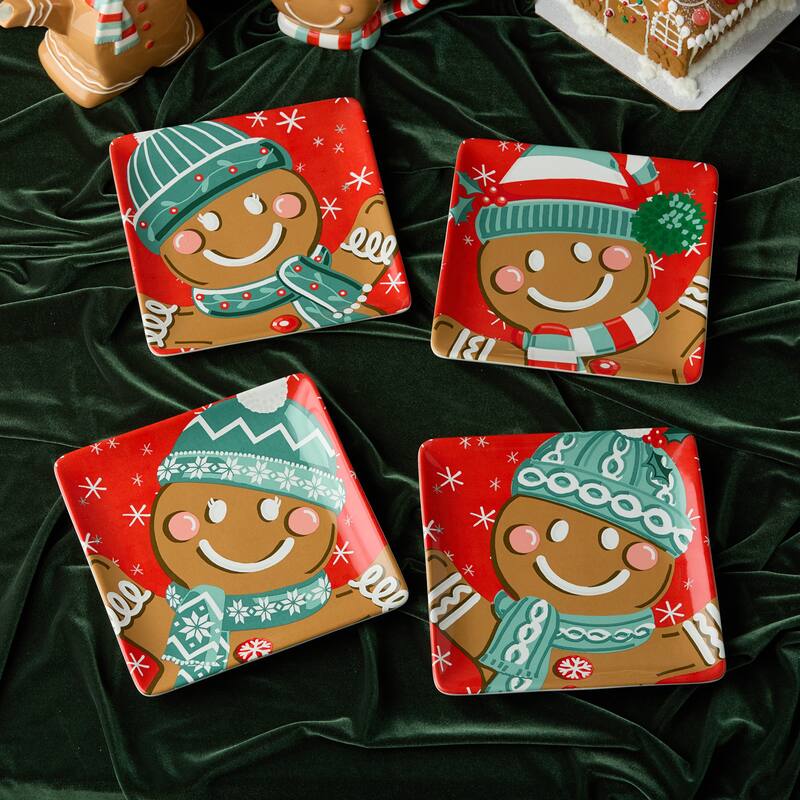 Certifed International Christmas Whimsy Gingerbread Set of 4 Dessert/Salad Plates 8.5" Assorted Designs - 8.5 L x 8.5 W x 1 H