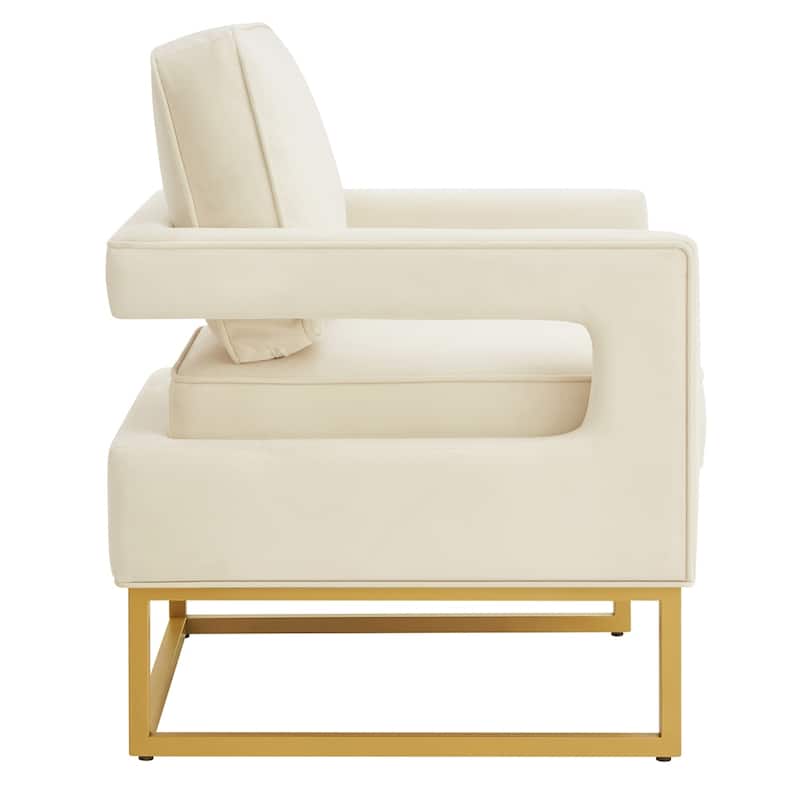 Modern Style Velvet Accent Chair with Gold Metal Base