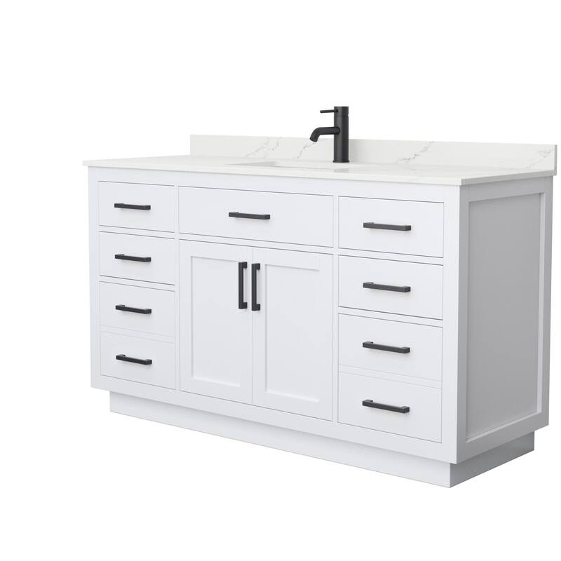 Wyndham Collection WCG262660S-QTZ-UNSMXX Beckett TK 60" Free Standing - White / Giotto Quartz Top / Matte Black Hardware