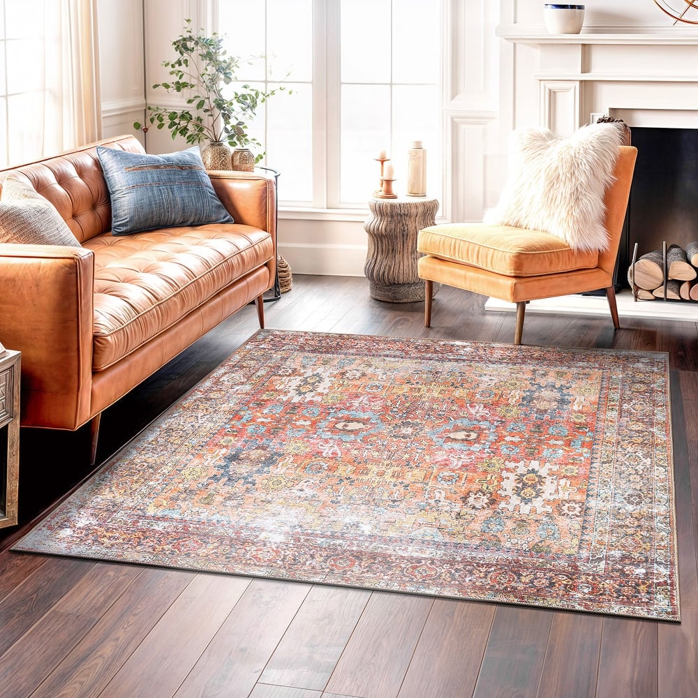 World Rug Gallery Transitional Distressed Washable Non-Slip Area Rug