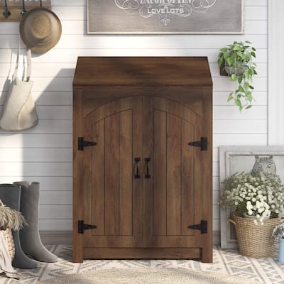 DH BASIC Jody Farmhouse Adjustable 4-Shelf Double-Door Shoe Cabinet with Lift-top Storage by Denhour