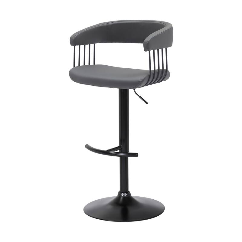 HomeRoots Gray and Black Faux Leather with Metal Swivel Adjustable Height Bar Chair