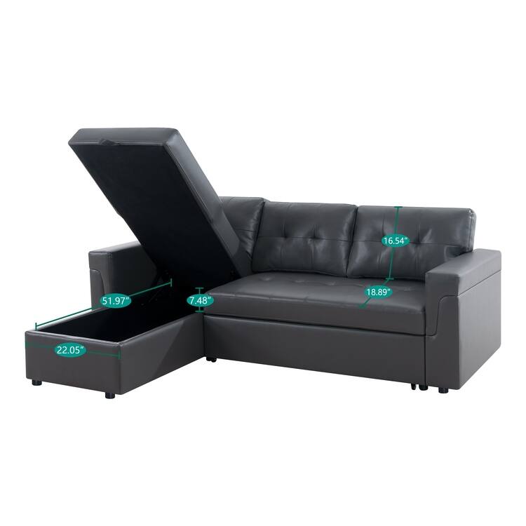 Perry Modern Reversible Sleeper Sectional Sofa with Storage Chaise, Pullout Sleeper Sofa Couch Bed for Living Room