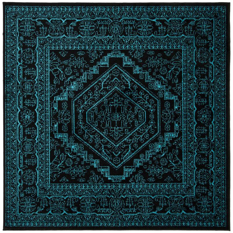 SAFAVIEH Adirondack Cheyenne Rustic Oriental Medallion Rug - 6' Square - Black/Teal