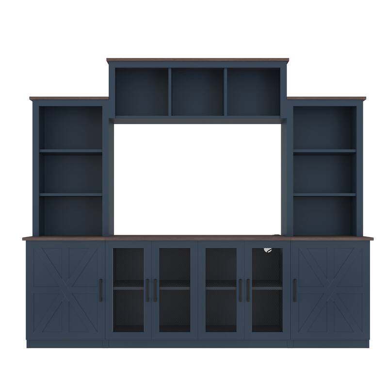 Modern 87.6" Wall Unit Entertainment Center with Bookshelves for TVs up to 55", TV Stand Media Console with Charging Station