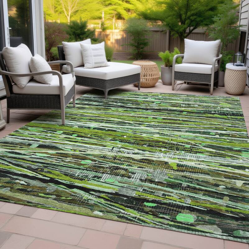 Machine Washable Indoor/Outdoor Abstract Stripes Chantille Rug