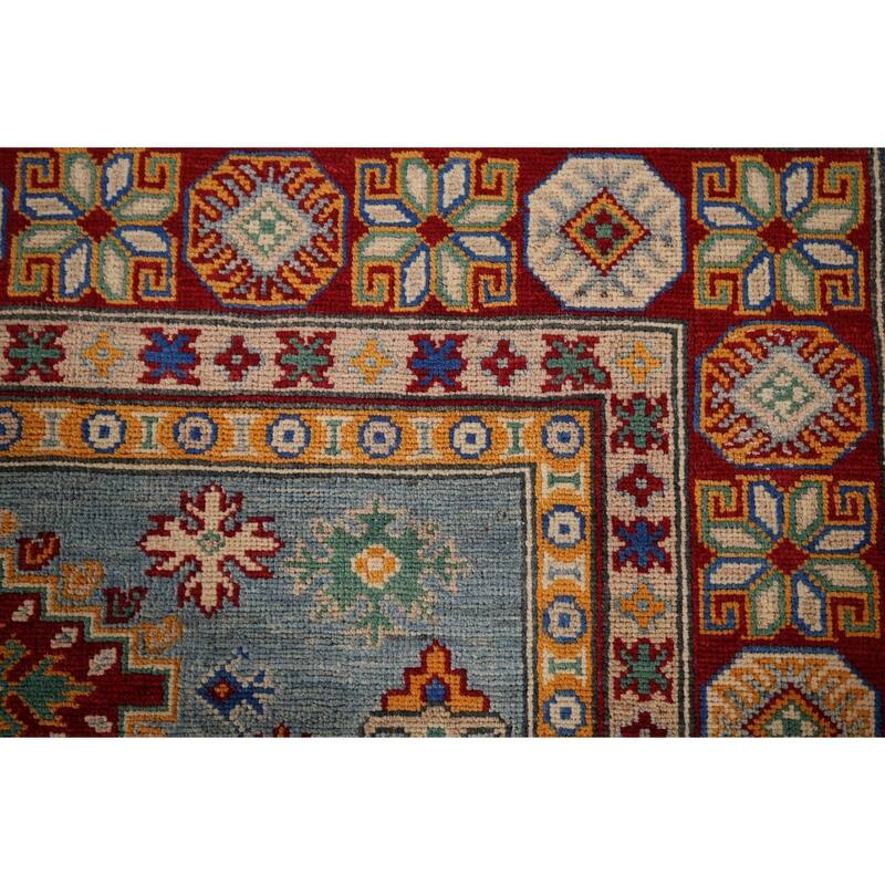 Light Blue Kazak Area Rug Handmade Bedroom Wool Carpet - 5'3" x 6'9"