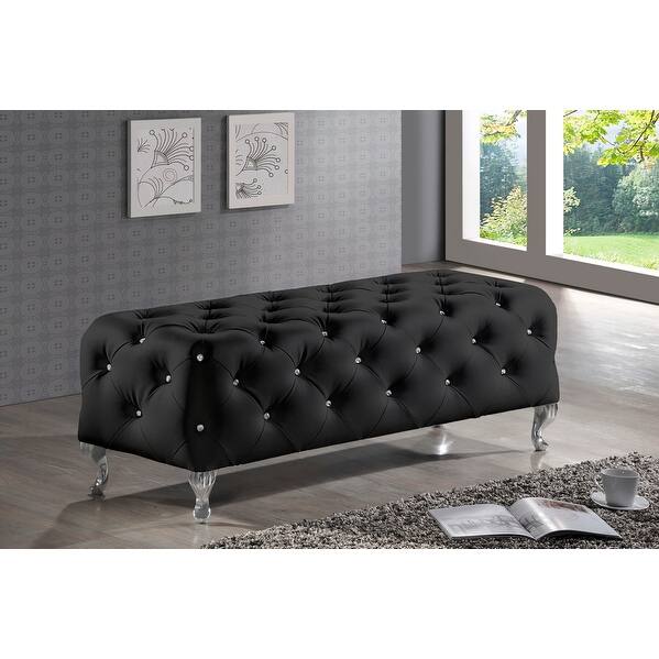 Shop Stella Crystal Tufted Black Faux Leather Modern Bench W