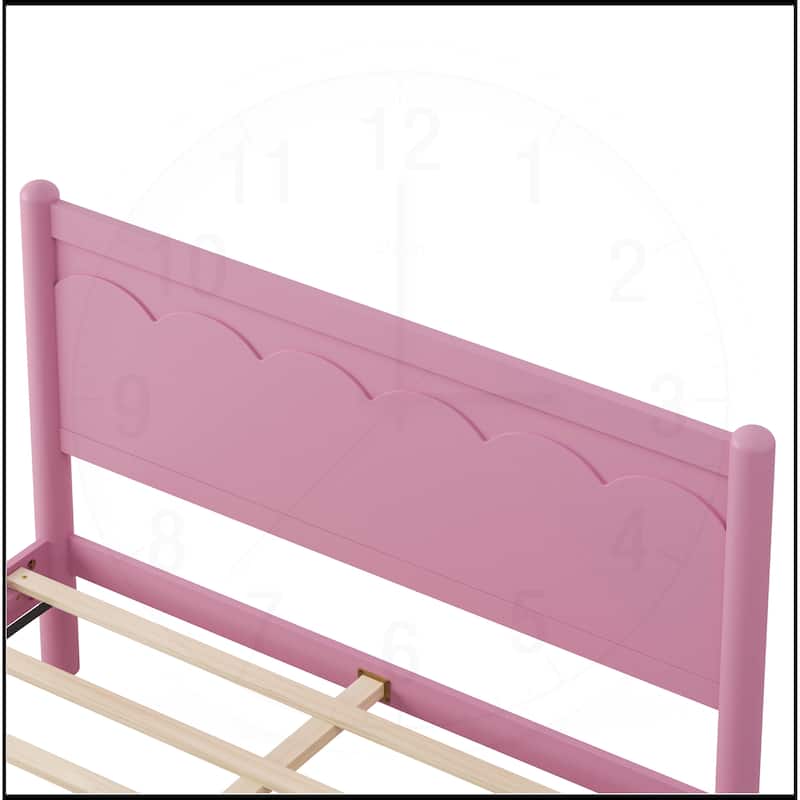 Wood Platform Bed Frame with Headboard and Wooden Slat Support