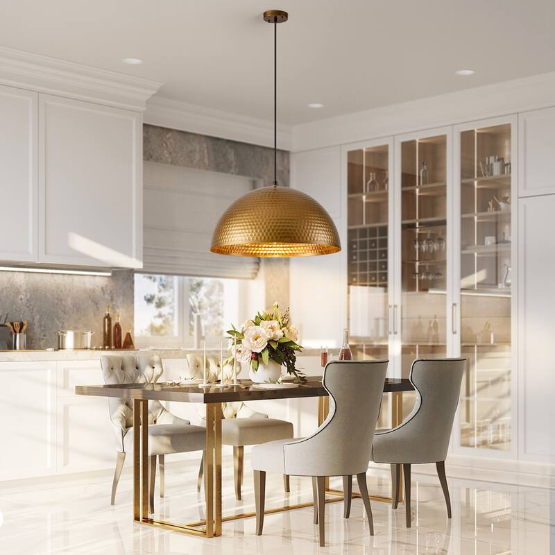 1-Light Modern Industrial Oversized Hammered Gold Leaf Dome Pendant Light for Kitchen Island