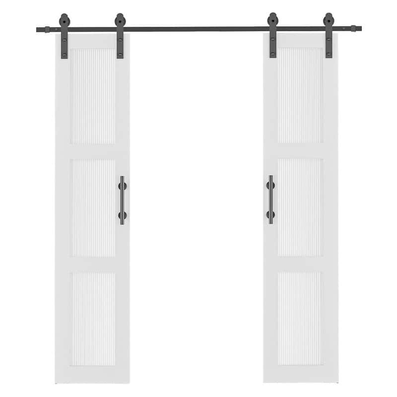 Double Sliding Barn Door with 6.6FT Barn Door Hardware Kit and Handle， 6 Panel Frosted Tempered