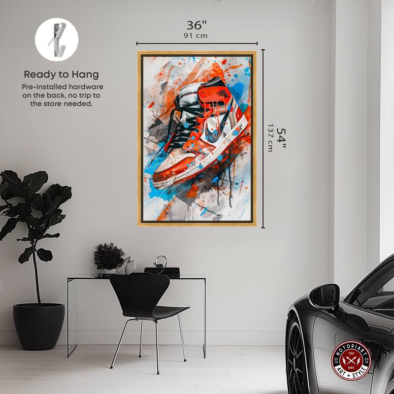 Notoriart Colorful Splatter Sneaker Framed Sneaker 1 Piece Canvas Wall Art