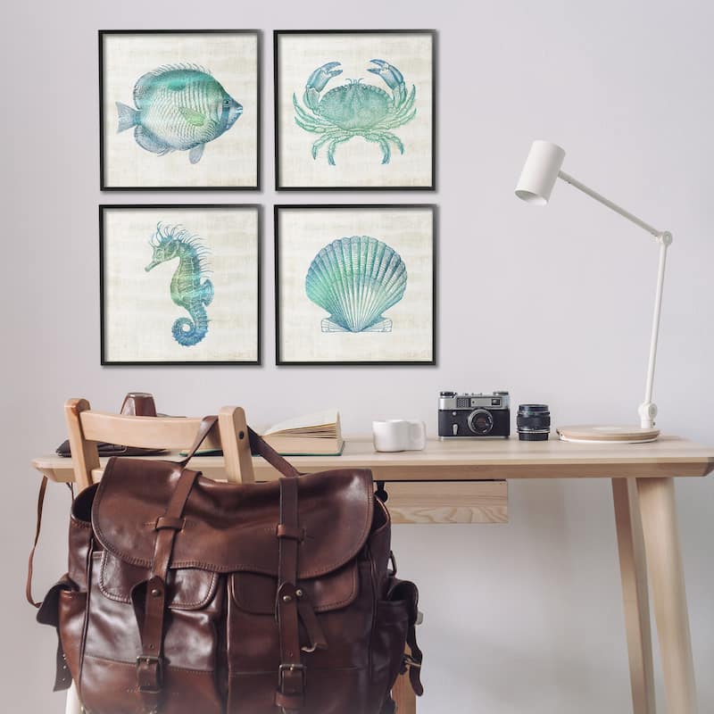 Stupell Aquatic Sea Life Impressions Framed Giclee Art Design By Susan Arnot (Set of 4)