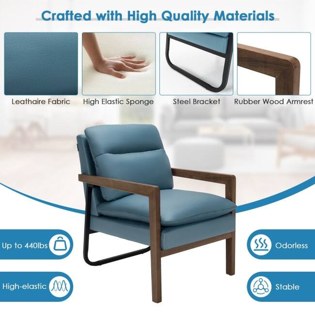 Single Sofa Chair with Extra-Thick Padded Backrest and Seat Cushion - 26.5" x 34.5" x 36"