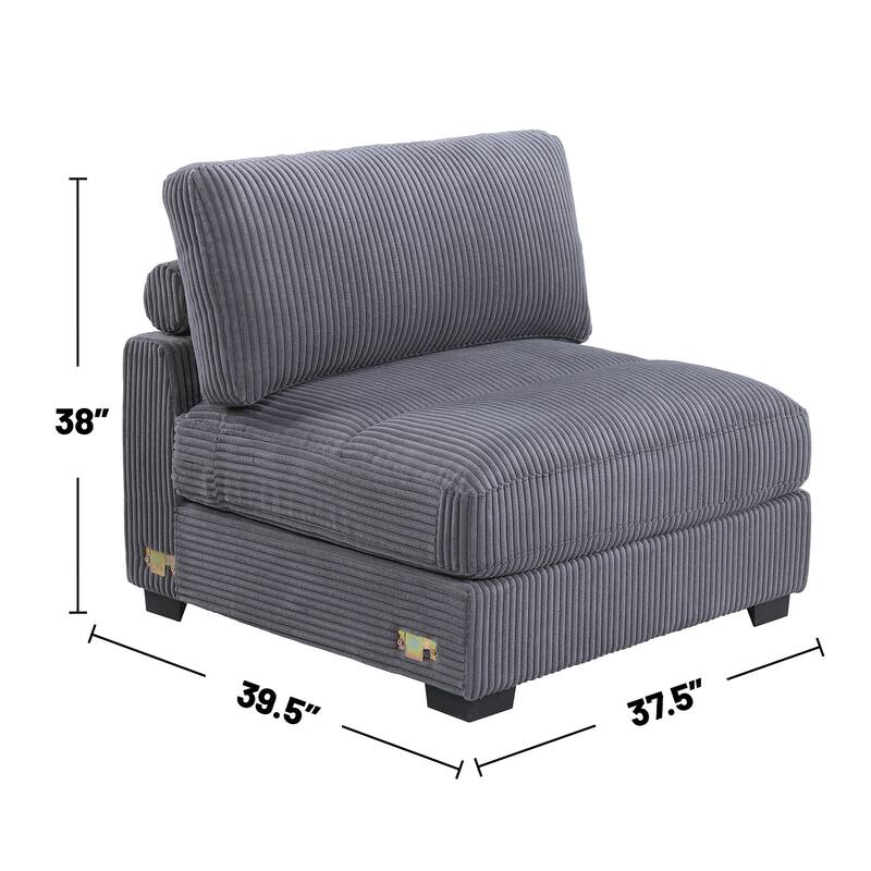Gray Wide-Welt Corduroy Upholstered Modular Piece