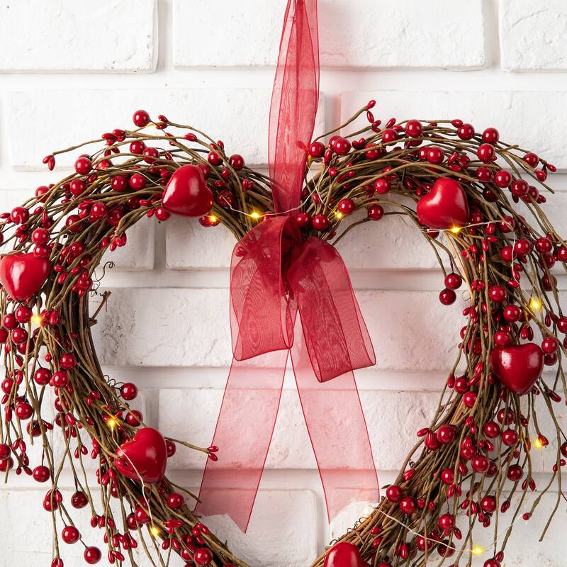 Glitzhome Valentine's Berry Heart or Round Wreath Hanging Decor