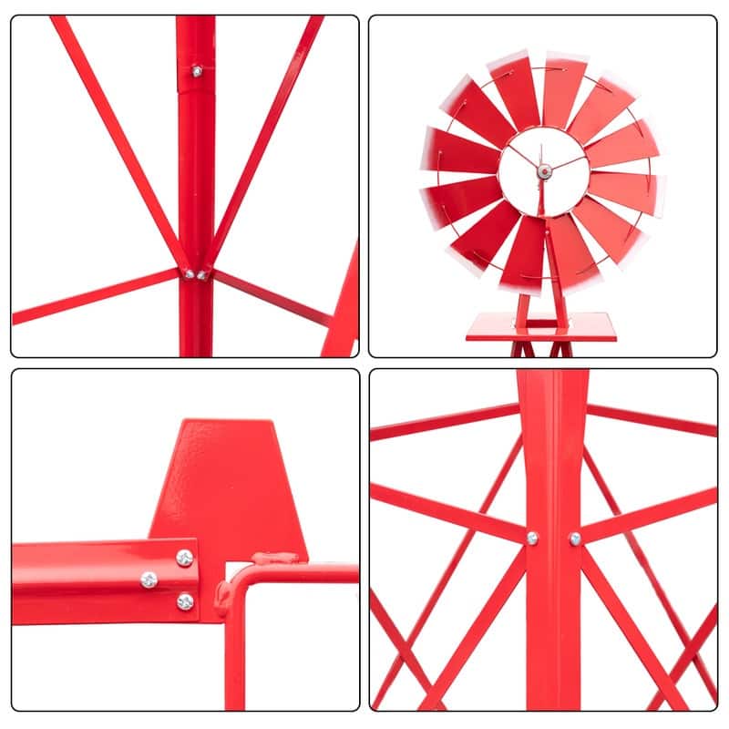 8FT Weather Resistant Yard Garden Windmill Red