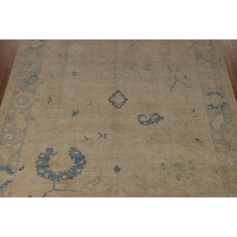 Hand Knotted Oriental 100% Wool Carpet Transitional All-Over Beige & Ivories Oushak Area Rug - 11' 9'' X 9' 0''