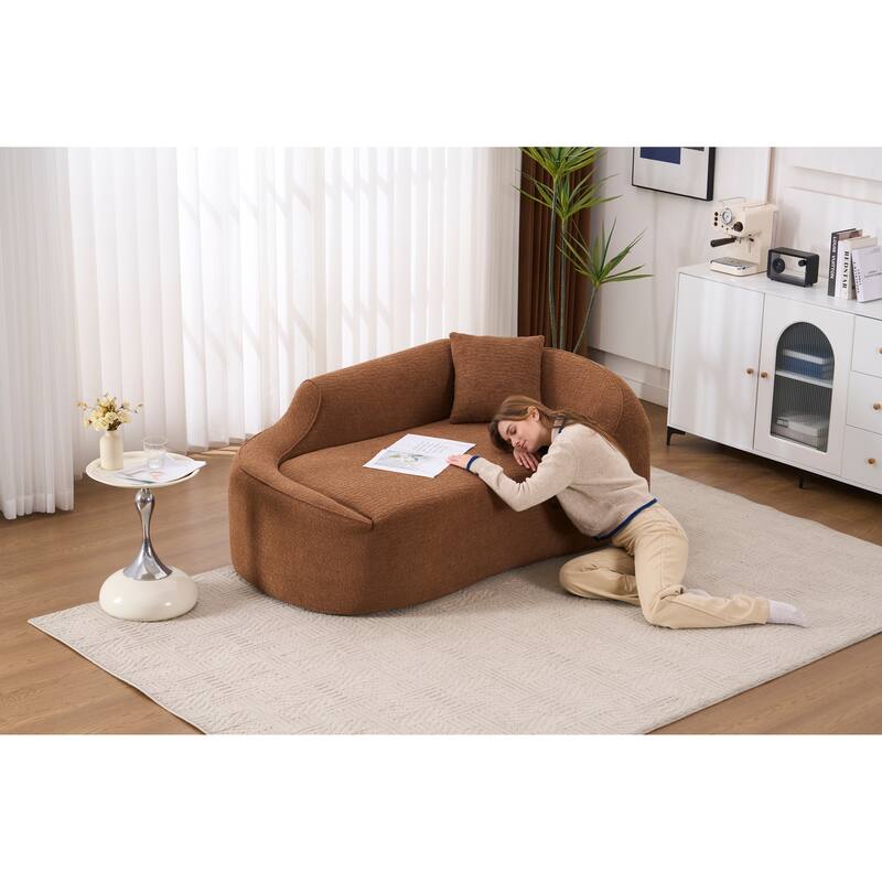 LY-048 Compression Curved Chaise Longue Chair Indoor, Modern Chenille Loveseat Couch