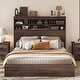preview thumbnail 10 of 16, Queen Size Vintage Platform Bed,With Storage Headboard and Charging Station Walnut - Queen