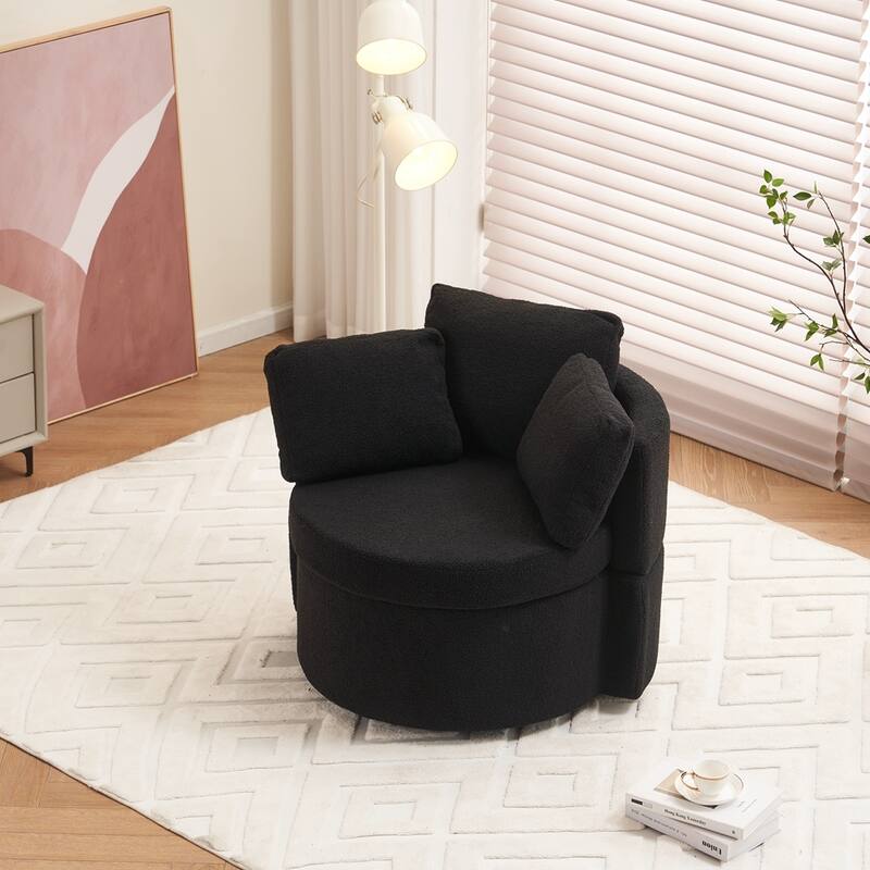 Teddy Fabric Swivel Storage Chair With Back Cushion
