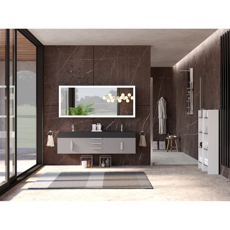 Amazon 72" Wall Mounted Bathroom Vanity Set w/ Black Top