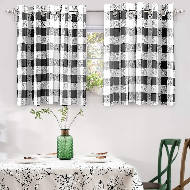 Porch & Den Alfalfa Plaid Pattern Room-darkening Window Curtains - 52"Width X 36 "Length - Black