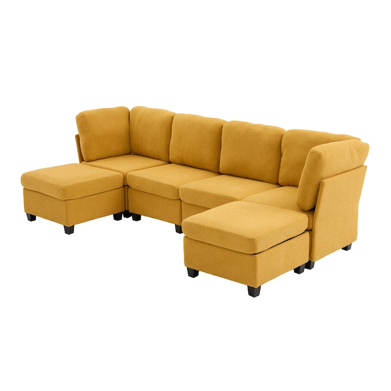 Modular Sleeper Sofa Bed U-shaped Sectional Couches with Hidden Storage Seat and Ottomans, Freely Combinable Chaise Lounge Sofa