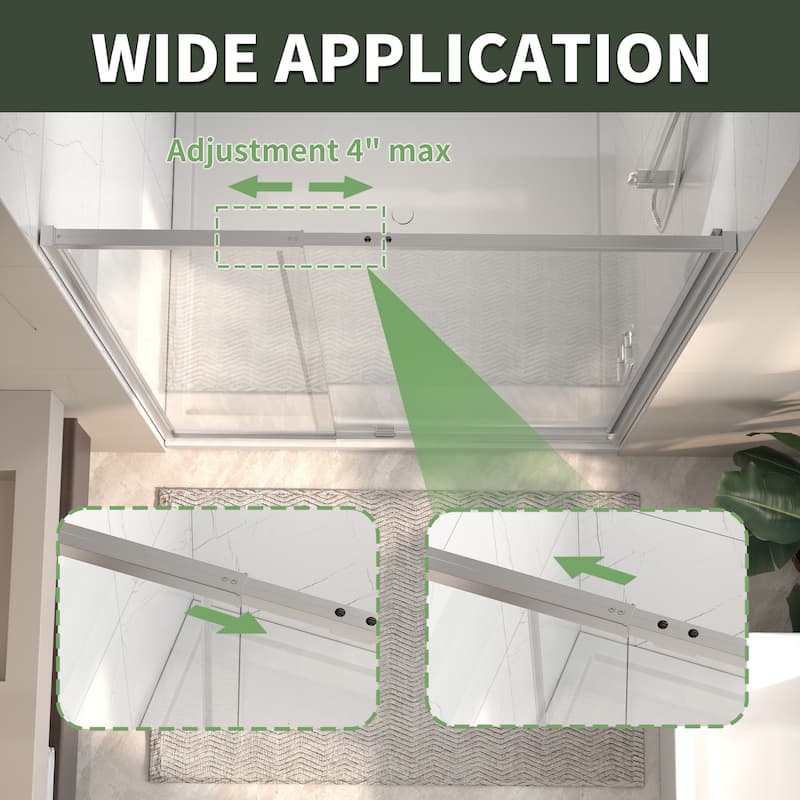 Modland 48"x71" Pivot Swing Semi-Frameless Shower Door with 1/4" Tempered Clear Glass