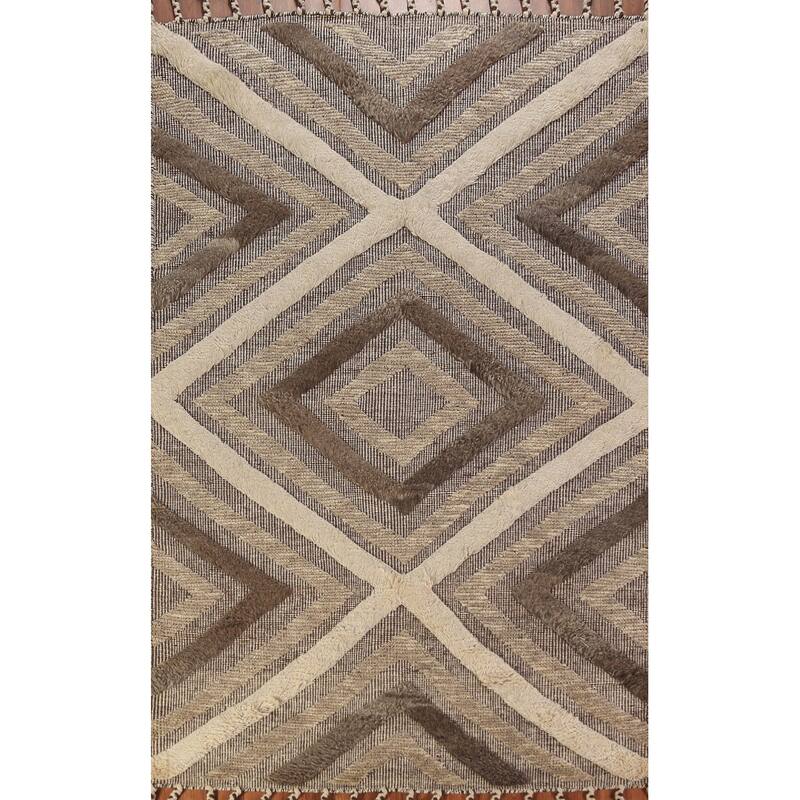 Geometric Modern Moroccan Indian Area Rug Handmade Wool Carpet - 5'1" x 8'1"