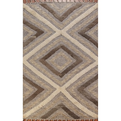 Geometric Modern Moroccan Indian Area Rug Handmade Wool Carpet - 5'1" x 8'1"