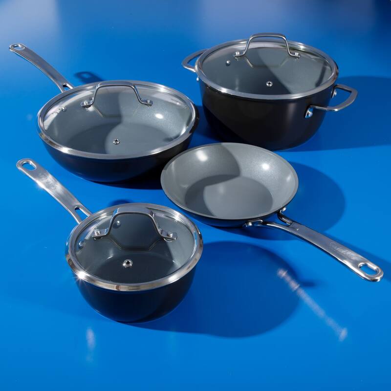 Sur La Table Kitchen Essentials 10 Piece PFA Free Titanium Ceramic Nonstick Interior Forged Aluminum Cookware Pots and Pans Set