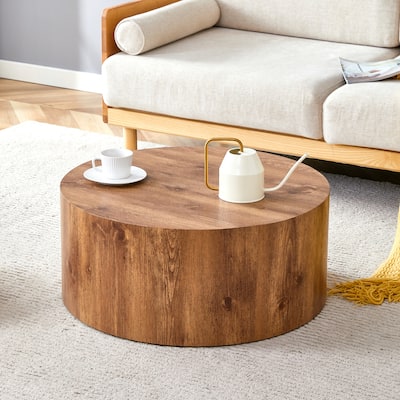 27.5" Modern Round Coffee Table with Fashionable Pattern and Stable Base for Living Room