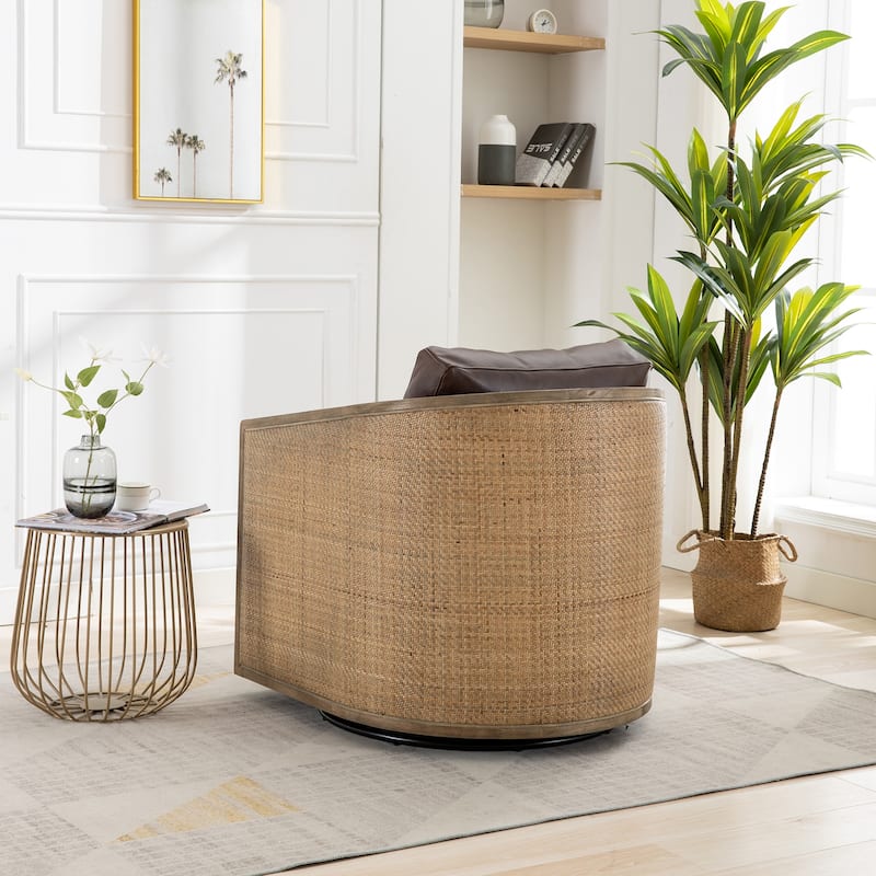 Brown 30.12" 360° Swivel Barrel Chair