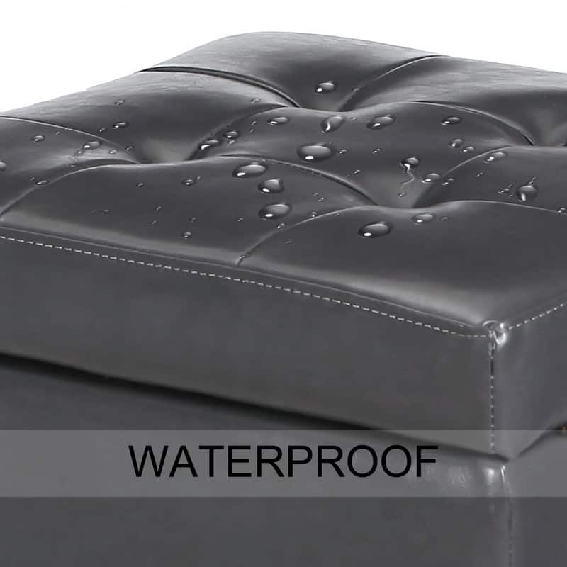 Adeco Bonded Leather Square Tufted Cubic Cube Storage Ottomans