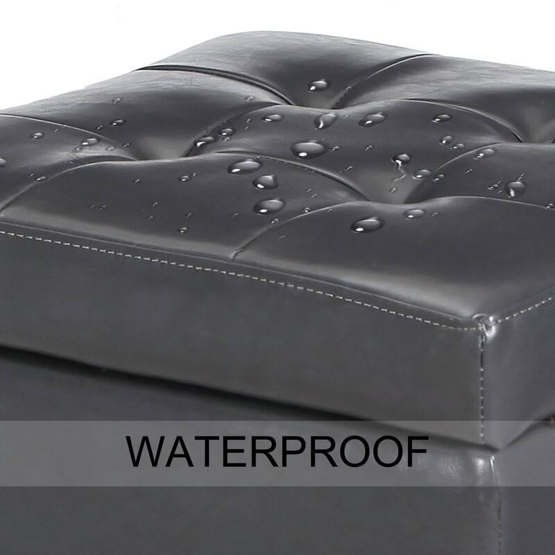 Adeco Bonded Leather Square Tufted Cubic Cube Storage Ottomans