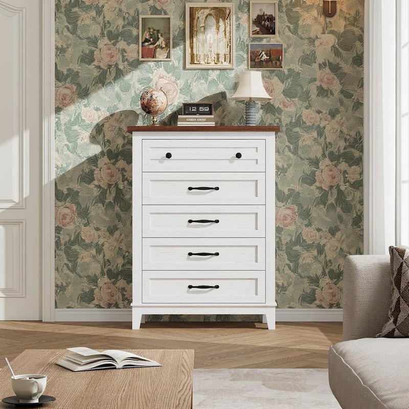 41.3" Tall Vertical Drawer Dresser, with Large Storage - White+Brown