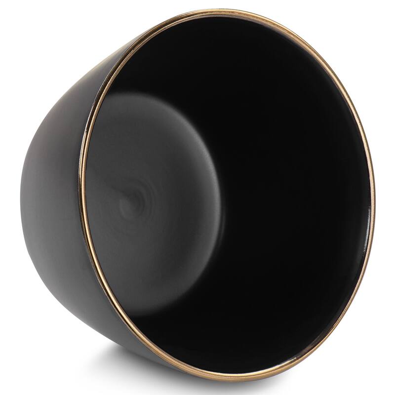 Elama Paul 6 Piece Stoneware Bowl Set in Matte Black with Gold Rim - 5.6 Inch
