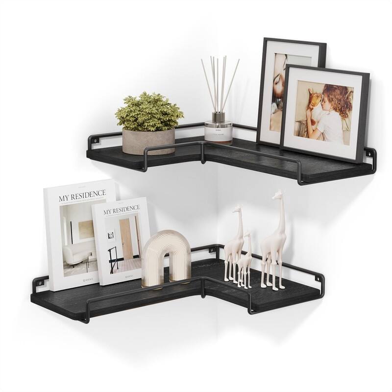 Corner Shelf Wall Mount Set of 2 - 15.7"D x 5.5"W x 1.6"H - Black