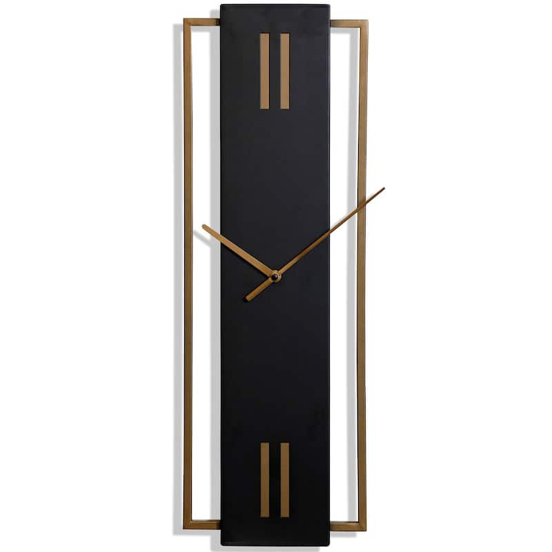 StyleCraft Slim Time Mid-Century Metal Wall Clock - Black, Gold Brushed