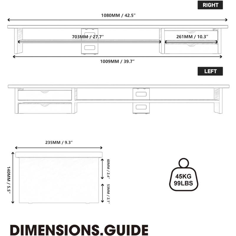 Fenge Dual Monitor Stand, 42.5inch Monitor Riser with Acrylic Drawer