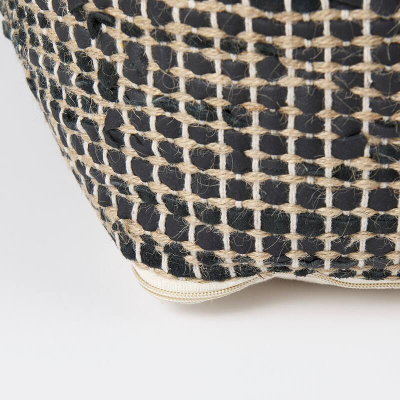 Mercana "Aalia" Beige Leather & Jute Square Pouf