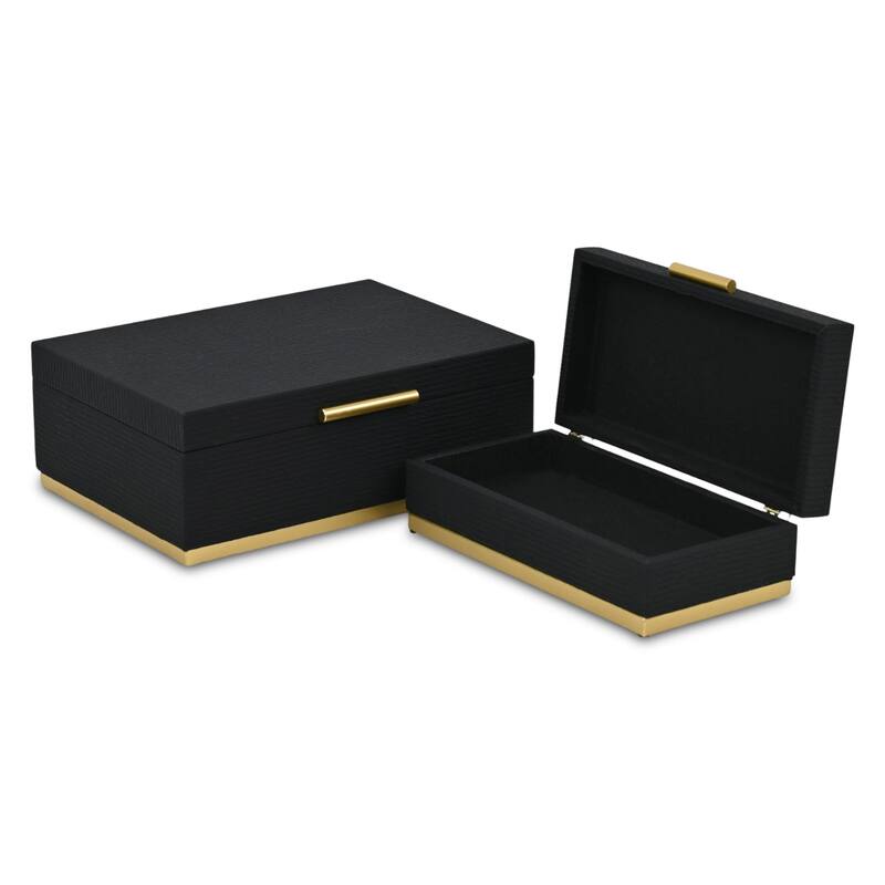 Eira Set of 2 Rectangular Decorative Storage Boxes - Retro Stripe Pattern with Gold Hardware
