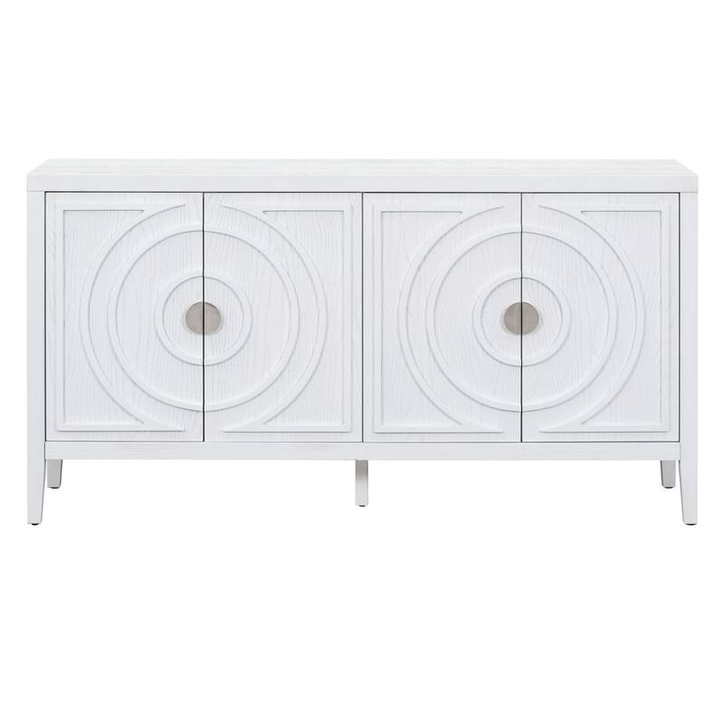 Retro Sideboard Doors with Circular Groove Design Round Metal Door Handle - 60"L x 16"W x 32"H