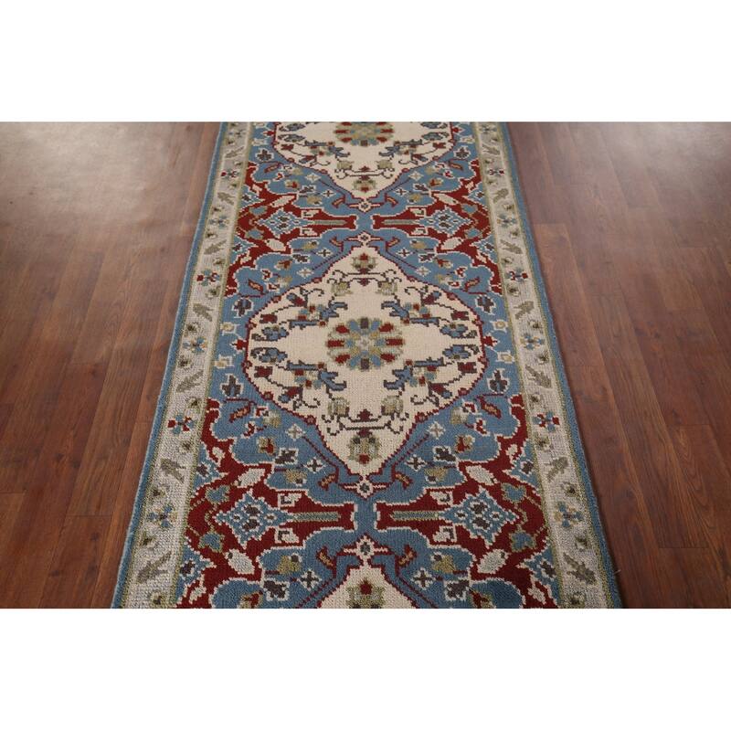 Blue Kazak Oriental Runner Rug Hand-Knotted Wool Carpet - 2'8"x 8'2"