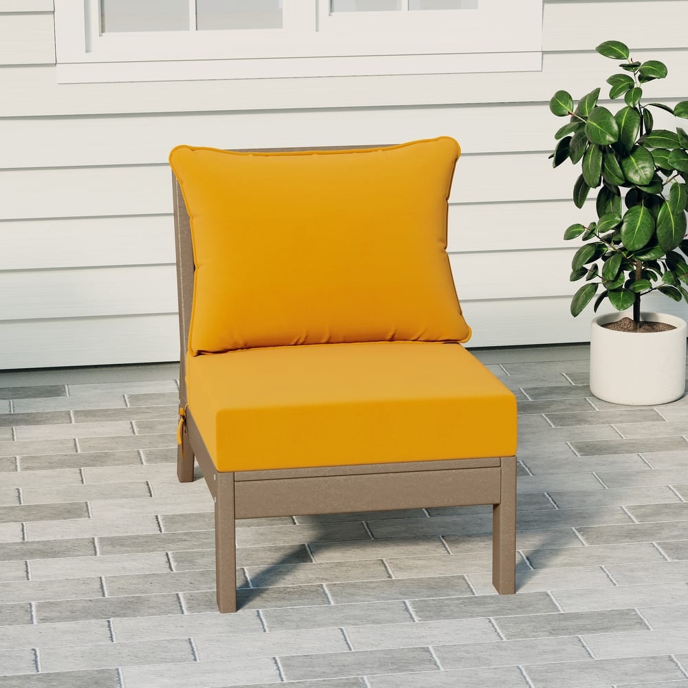 Birchwood All Weather HDPE Outdoor Patio Deep Seating Weathered Wood Armless Chair With Cushions (1-Piece)